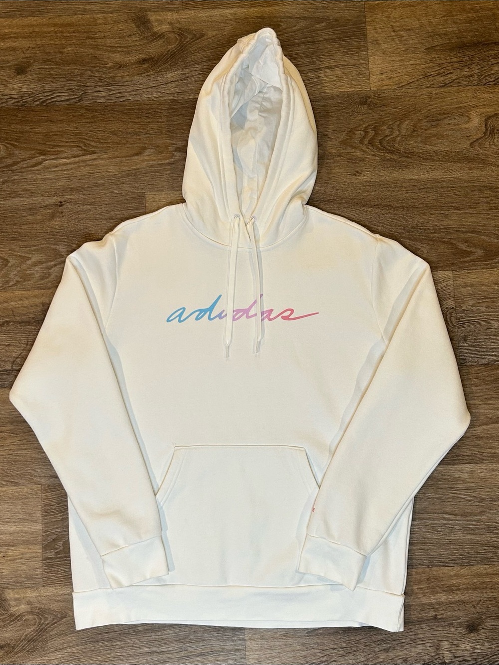 Adidas Hoodie Sweatshirt - Women’s Size XL - White with Blue & Pink Details